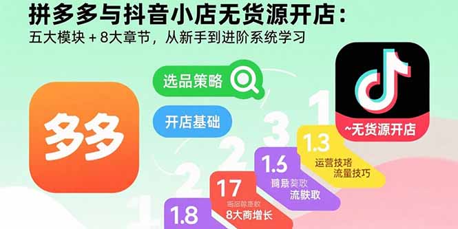 拼多多与抖音小店无货源开店：五大模块+8大章节，从新手到进阶系统学习-我爱发帖