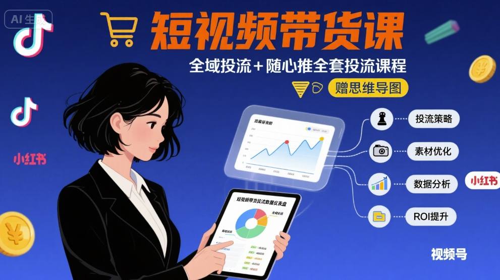 最新短视频带货课，全域投流+随心推全套投流课程+思维导图-我爱发帖