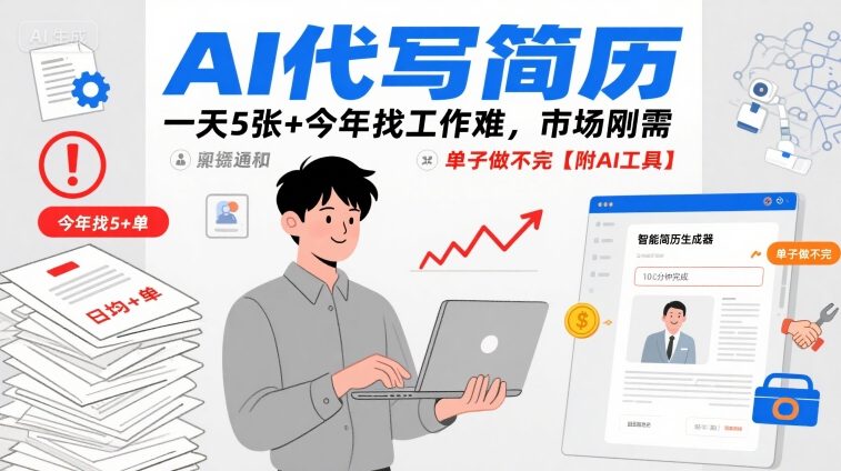 AI代写简历，一天5张+今年找工作难，市场刚需，单子做不完【附AI工具】-我爱发帖