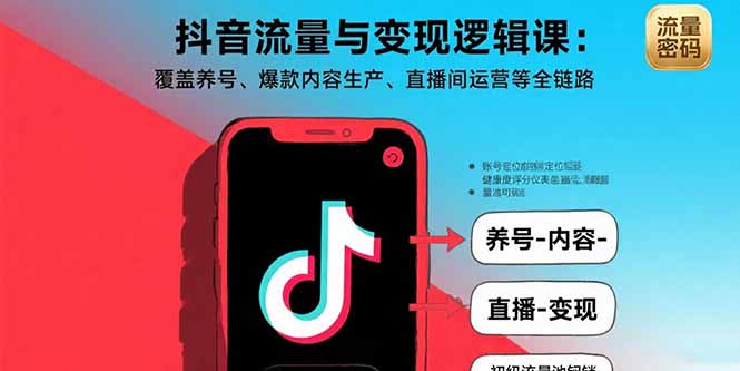 抖音流量与变现逻辑课：覆盖养号、爆款内容生产、直播间运营等全链路