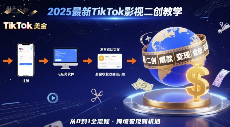 2025年最新TikTok影视二创教学，从注册到发布撸美金全流程，跨境变现新机遇-我爱发帖