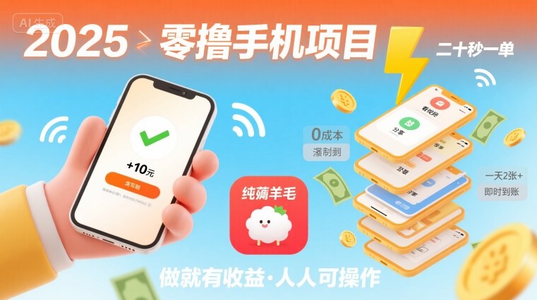 2025年零撸手机项目，二十秒一单，纯薅羊毛 一天2张+做就有-我爱发帖