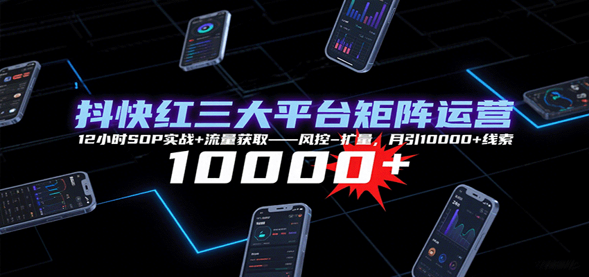 抖快红三大平台矩阵运营，12小时SOP实战+流量获取-风控-扩量，月引10000+线索-我爱发帖