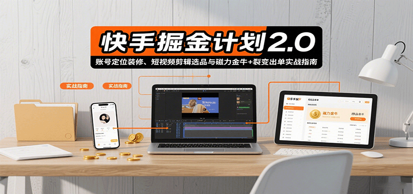 快手掘金计划2.0，账号定位装修、短视频剪辑选品与磁力金牛+裂变出单实战指南-我爱发帖
