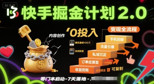 快手掘金计划2.0，快手电商变现全流程，简单可复制，0投入-我爱发帖