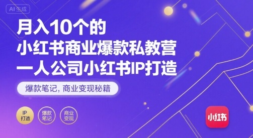 月入10个的小红书商业爆款私教营，一人公司小红书IP打造，爆款笔记，商业变现秘籍-我爱发帖