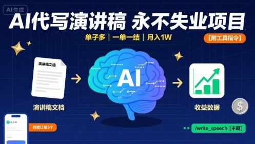 AI代写演讲稿，永不失业项目，单子多，一单一结，月入1W【附工具指令】-我爱发帖