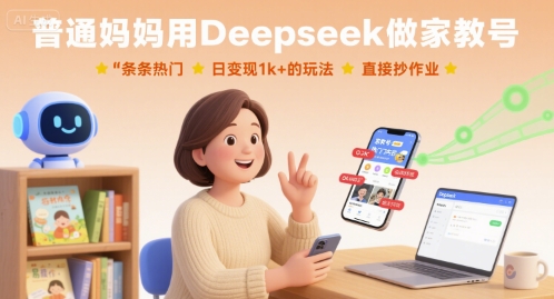 普通妈妈用Deepseek做家教号，条条热门，日变现1k+的玩法，直接抄作业 - 副业联盟-副业联盟