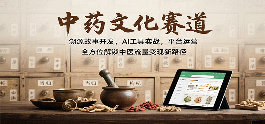 中药文化赛道：溯源故事开发，AI工具实战，平台运营，全方位解锁中医流量变现新路径 - 副业联盟-副业联盟
