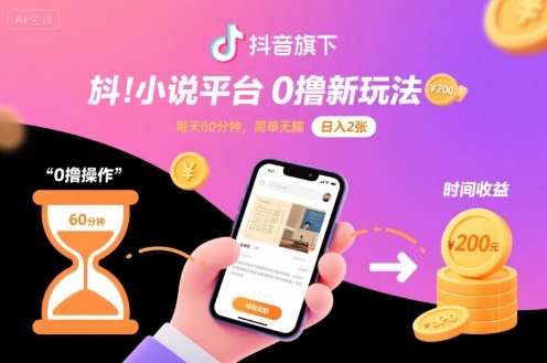 抖音旗下小说平台0撸新玩法，每天挂G60分钟，简单无脑，日入2张【揭秘】 - 抖音快手 - 飞猪源码网-飞猪源码网