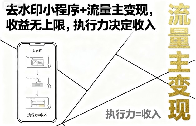去水印小程序+流量主变现，收益无上限，执行力决定收入汇通分享-专注分享网络创业项目实操课程 – 全网首发_高质量创业项目输出汇通分享