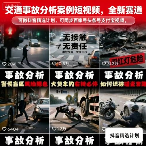交通事故分析案例短视频，全新赛道，可做抖音精选计划，可同步百家号头条号支付宝视频号平台 - 宏盛创业网-宏盛创业网