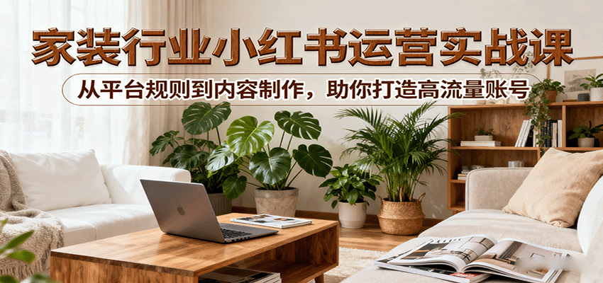 小红书家装行业运营实战课：从平台规则到内容制作，助你打造高流量账号 - 副业联盟-副业联盟