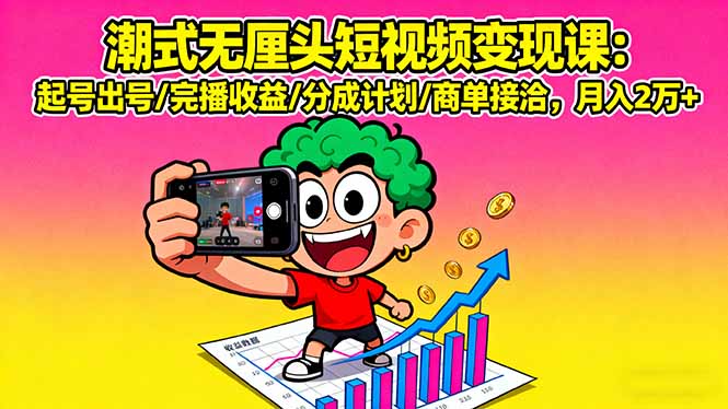 潮式无厘头短视频变现课：起号出号/完播收益/分成计划/商单接洽，月入2万+汇通分享-专注分享网络创业项目实操课程 – 全网首发_高质量创业项目输出汇通分享