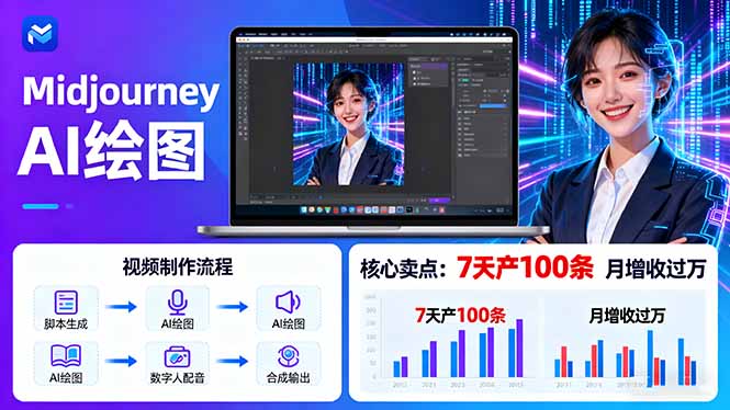 AI绘图照片开口说话视频制作：Midjourney+数字人，7天产100条月增收过万汇通分享-专注分享网络创业项目实操课程 – 全网首发_高质量创业项目输出汇通分享
