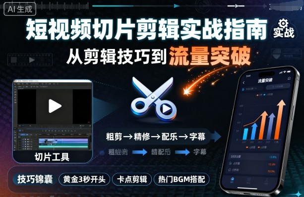 短视频切片剪辑实战指南，从剪辑技巧到流量突破汇通分享-专注分享网络创业项目实操课程 – 全网首发_高质量创业项目输出汇通分享