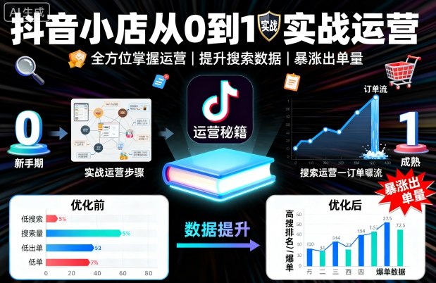 抖音小店从0到1实战运营，帮你全方位掌握小店运营，提升搜索数据与出单量汇通分享-专注分享网络创业项目实操课程 – 全网首发_高质量创业项目输出汇通分享