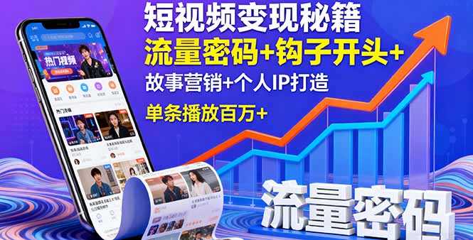 短视频变现秘籍，流量密码+钩子开头+故事营销+个人IP打造，单条播放百万+汇通分享-专注分享网络创业项目实操课程 – 全网首发_高质量创业项目输出汇通分享