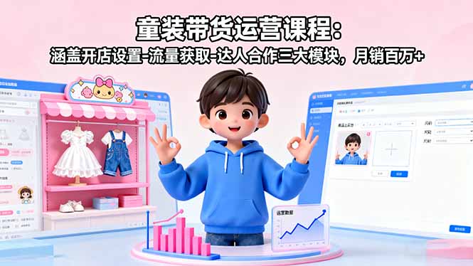 童装带货运营课程：涵盖开店设置-流量获取-达人合作三大模块，月销百万+汇通分享-专注分享网络创业项目实操课程 – 全网首发_高质量创业项目输出汇通分享