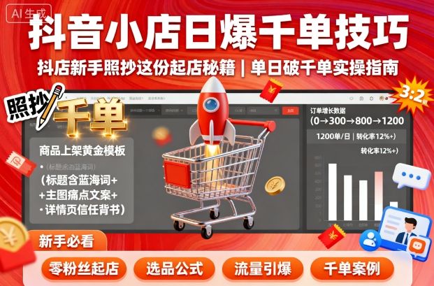 抖音小店日爆千单技巧，抖店新手照抄这份起店秘籍，单日破千单汇通分享-专注分享网络创业项目实操课程 – 全网首发_高质量创业项目输出汇通分享