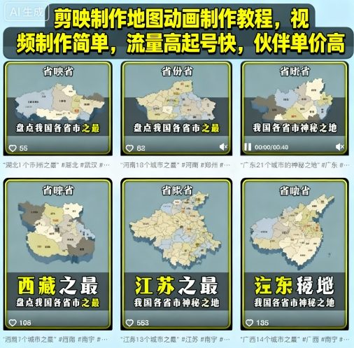 剪映制作地图动画制作教程，视频制作简单，流量高起号快，伙伴单价高汇通分享-专注分享网络创业项目实操课程 – 全网首发_高质量创业项目输出汇通分享