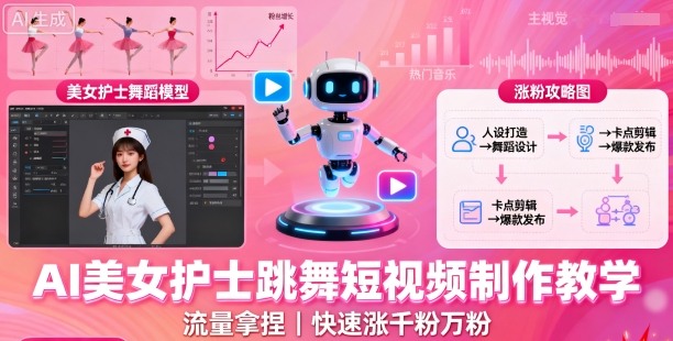 AI美女护士跳舞短视频制作教学，流量拿捏，快速涨千粉万粉【提示词+视频教程】-胜利号