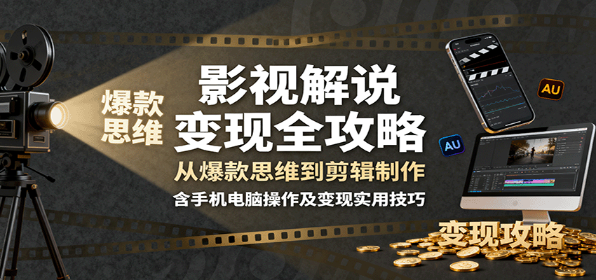 影视解说变现全攻略：从爆款思维到剪辑制作，含手机电脑操作及变现实用技巧汇通分享-专注分享网络创业项目实操课程 – 全网首发_高质量创业项目输出汇通分享