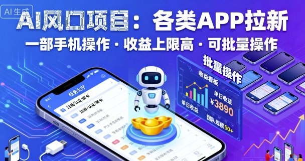 AI风口项目，各类APP拉新，一部手机就可以操作，收益上限高，可批量操作-云创项目库