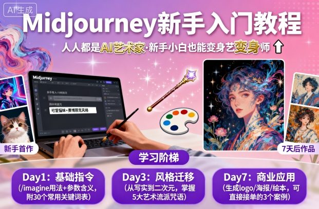 midjourney新手入门教程：人人都是AI艺术家，新手小白也能变身艺术大师汇通分享-专注分享网络创业项目实操课程 – 全网首发_高质量创业项目输出汇通分享