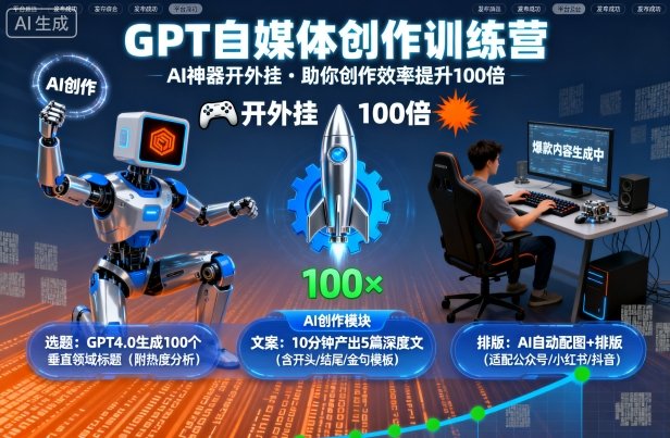 GPT自媒体创作训练营：AI神器开外挂，助你创作效率提升100倍汇通分享-专注分享网络创业项目实操课程 – 全网首发_高质量创业项目输出汇通分享