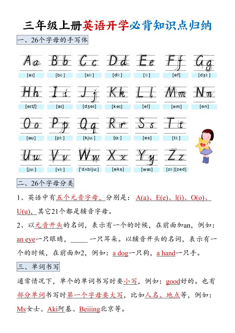 三年级上册英语开学必背知识点归纳 - 副业联盟-副业联盟