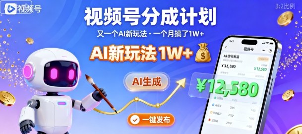 视频号分成计划：又一个AI新玩法，一个月搞了1W+，纯AI生成，一键发布即可汇通分享-专注分享网络创业项目实操课程 – 全网首发_高质量创业项目输出汇通分享