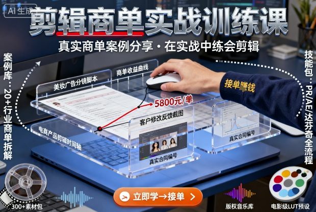 剪辑商单实战训练课，真实商单案例分享，在实战中练会剪辑汇通分享-专注分享网络创业项目实操课程 – 全网首发_高质量创业项目输出汇通分享