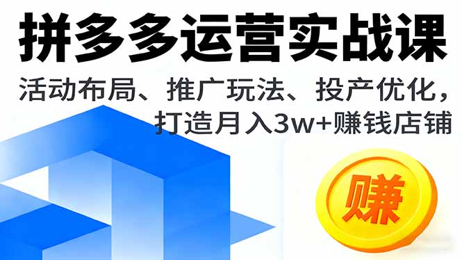 拼多多运营实战课，活动布局、推广玩法、投产优化，打造月入3w+赚钱店铺汇通分享-专注分享网络创业项目实操课程 – 全网首发_高质量创业项目输出汇通分享