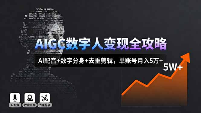 AIGC数字人变现全攻略，AI配音+数字分身+去重剪辑，单账号月入5万+-新时光资源网