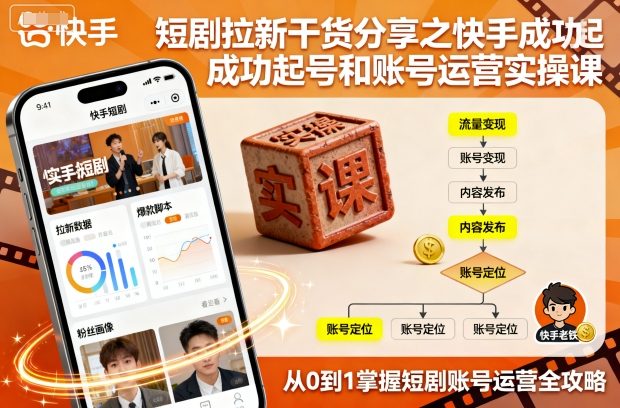 短剧拉新干货分享之快手成功起号和账号运营实操课-新时光资源网