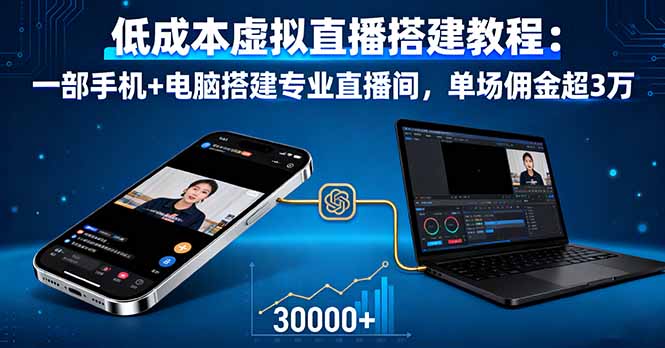 低成本虚拟直播搭建教程：一部手机+电脑搭建专业直播间，单场佣金超3万汇通分享-专注分享网络创业项目实操课程 – 全网首发_高质量创业项目输出汇通分享