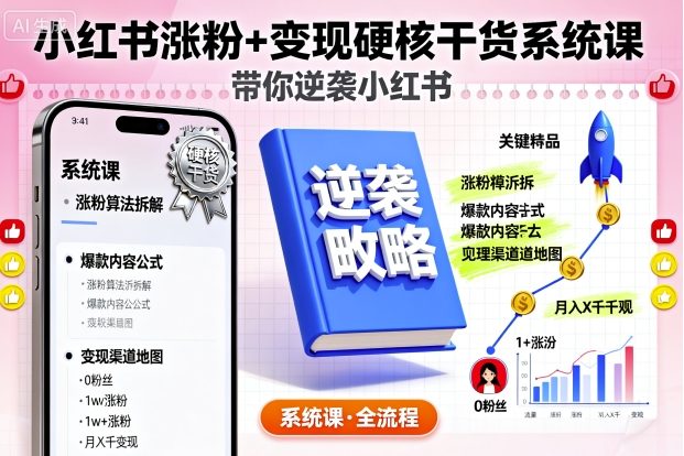 小红书涨粉+变现硬核干货系统课，带你逆袭小红书汇通分享-专注分享网络创业项目实操课程 – 全网首发_高质量创业项目输出汇通分享