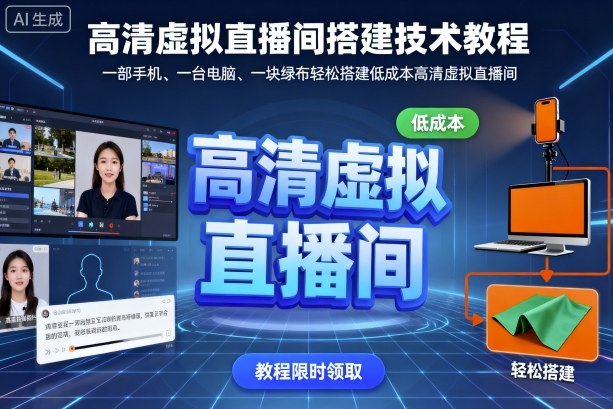 高清虚拟直播间搭建技术教程，一部手机、一台电脑、一块绿布轻松搭建低成本高清虚拟直播间汇通分享-专注分享网络创业项目实操课程 – 全网首发_高质量创业项目输出汇通分享