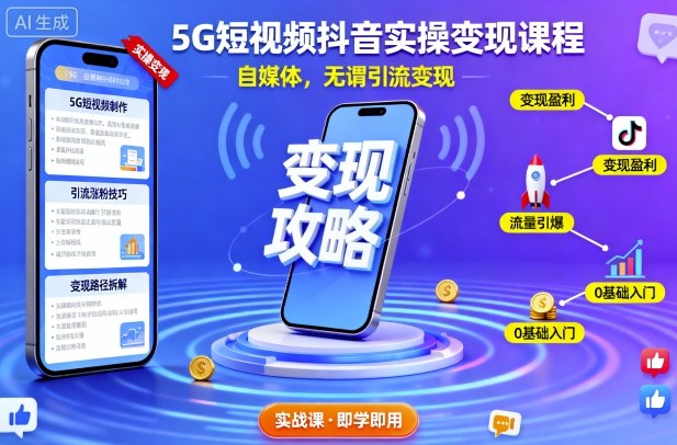 5G短视频抖音实操变现课程，自媒体，无谓引流变现-云创项目库