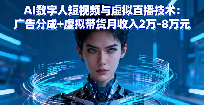 AI数字人短视频与虚拟直播技术：广告分成+虚拟带货月收入2万-8万元汇通分享-专注分享网络创业项目实操课程 – 全网首发_高质量创业项目输出汇通分享