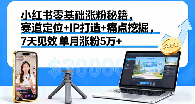 小红书零基础涨粉秘籍，赛道定位+IP打造+痛点挖掘，7天见效 单月涨粉5万+汇通分享-专注分享网络创业项目实操课程 – 全网首发_高质量创业项目输出汇通分享