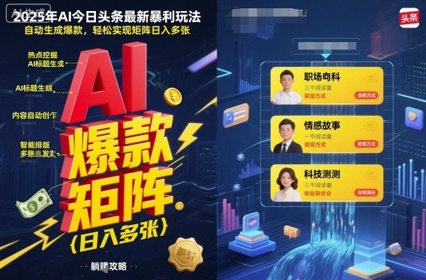 2025年AI今日头条最新暴利玩法，自动生成爆款，轻松实现矩阵日入多张-shlyzo