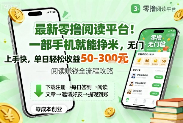 最新零撸阅读平台！一部手机就能挣米，无门槛上手快，单日轻松收益50-3张【揭秘】汇通分享-专注分享网络创业项目实操课程 – 全网首发_高质量创业项目输出汇通分享