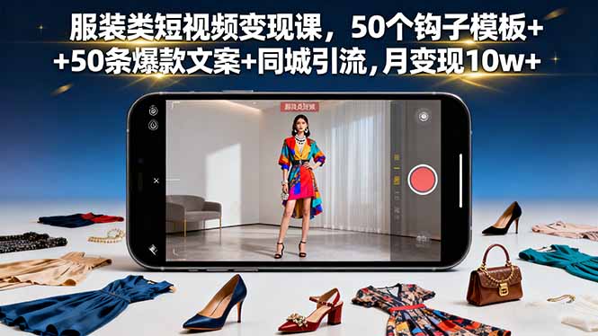 服装类短视频变现课，50个钩子模板+50条爆款文案+同城引流，月变现10w+汇通分享-专注分享网络创业项目实操课程 – 全网首发_高质量创业项目输出汇通分享