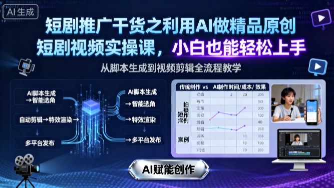 短剧推广干货之利用AI做精品原创短剧视频实操课，小白也能轻松上手汇通分享-专注分享网络创业项目实操课程 – 全网首发_高质量创业项目输出汇通分享