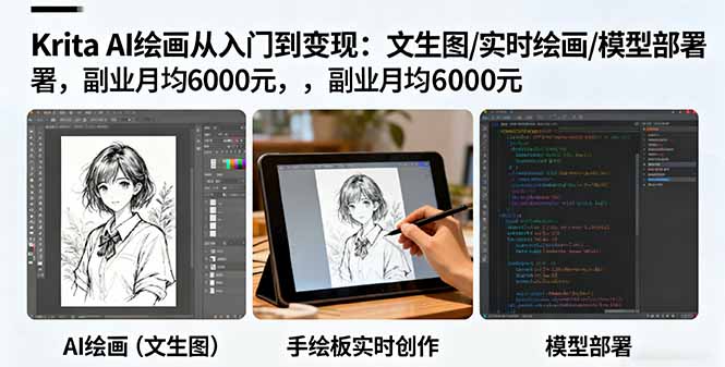 Krita AI绘画从入门到变现：文生图/实时绘画/模型部署，副业月均6000元汇通分享-专注分享网络创业项目实操课程 – 全网首发_高质量创业项目输出汇通分享