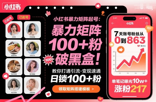 小红书暴力矩阵起号，教你打通引流-变现速通，日锁100+粉，破流量黑盒汇通分享-专注分享网络创业项目实操课程 – 全网首发_高质量创业项目输出汇通分享