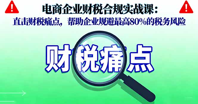 电商企业财税合规实战课，直击财税痛点，帮助企业规避最高80%的税务风险汇通分享-专注分享网络创业项目实操课程 – 全网首发_高质量创业项目输出汇通分享