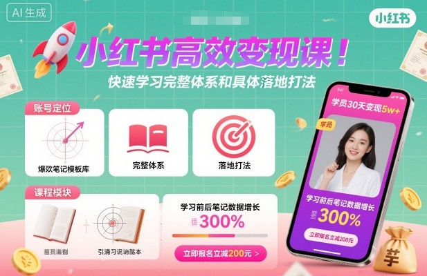 小红书高效变现课，快速学习小红书完整体系和具体落地打法-旺仔资源库
